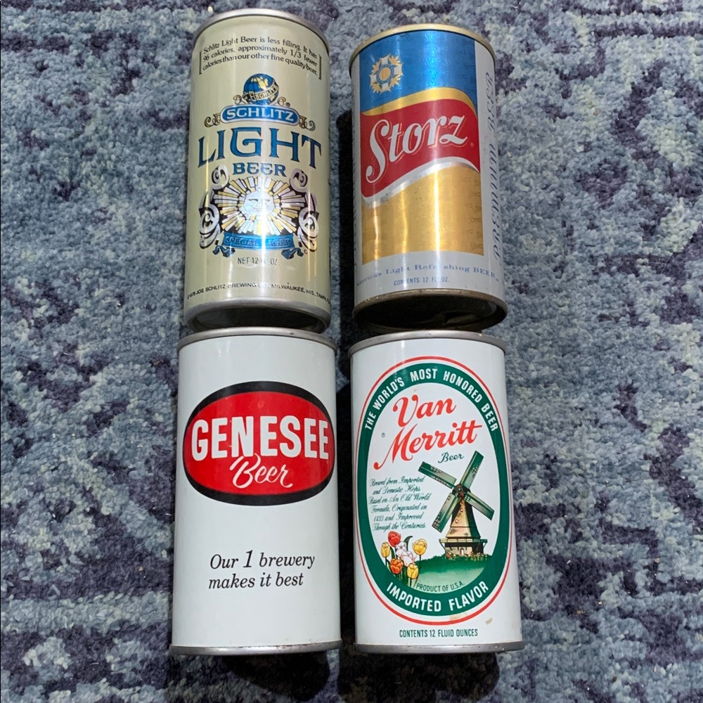 70’s collectible empty beer cans set of 4 as pictured